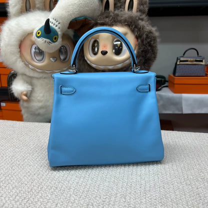 Hermes Kelly 25 7N Blue Swift Leather with palladium hardware