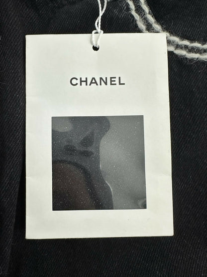 Chanel 24N Coco Neige Black and White Cartoon Border Wide-Leg Jeans Size 34
