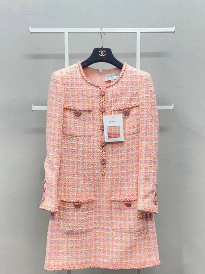 Chanel 19C Pink orange white Tweed Dress
