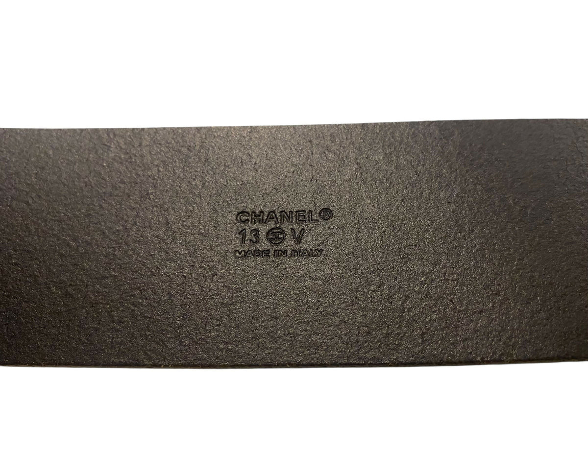 Chanel 2013 Black Silver Oval CC Leather Belt