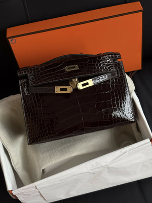 Hermès Mini Kelly 20 Havane Shiny Crocodile with Gold Hardware
