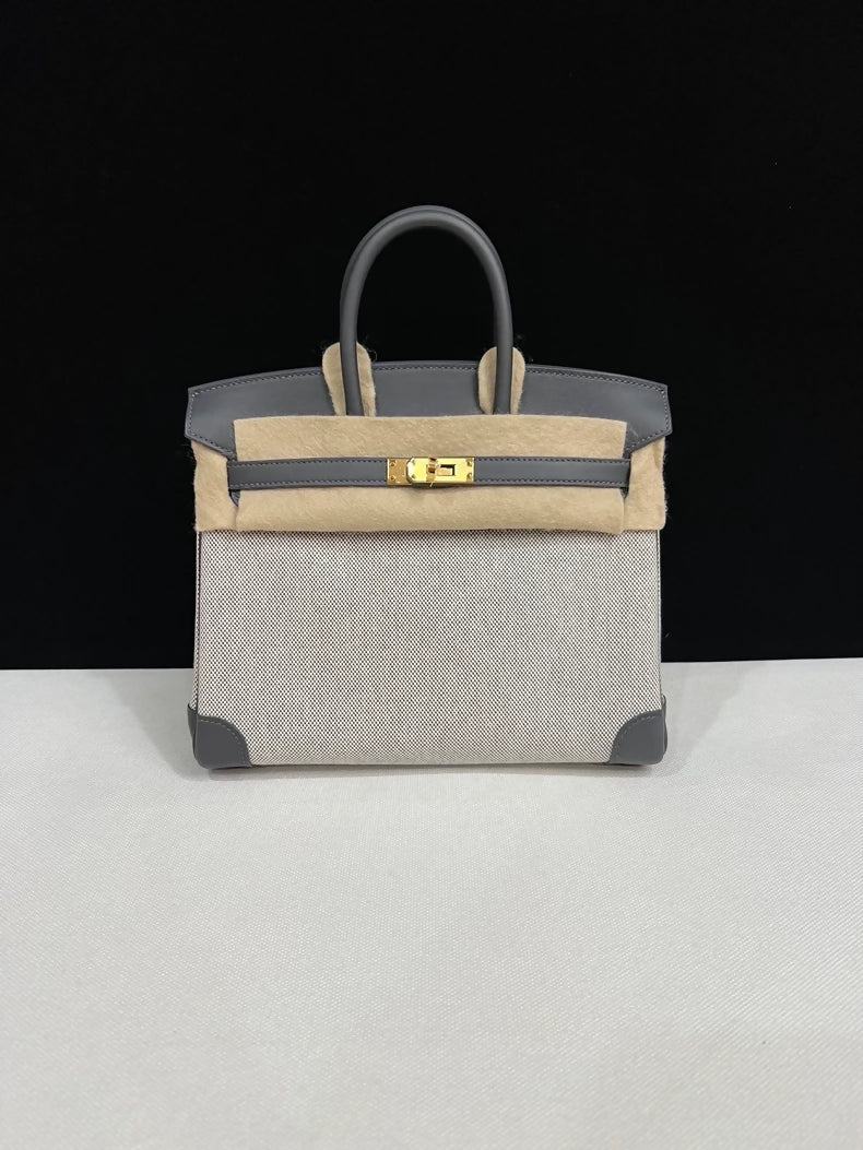 Hermes Birkin 25 Canvas & Grey Swift leather with Gold Hardware