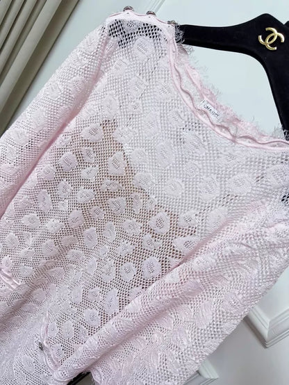 Chanel pink lace camellia dress