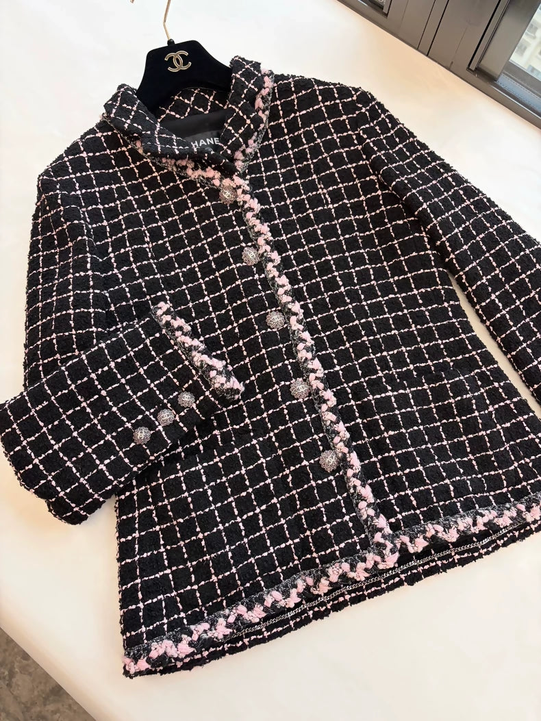 Chanel 23K Black and Pink Check tweed Jacket