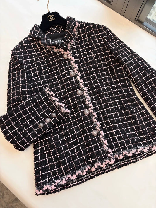 Chanel 23K Black and Pink Check tweed Jacket
