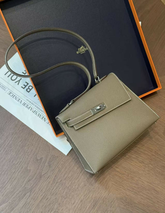 Hermès Kelly Désordre Bleu Natté / Etoupe Epsom Leather with Palladium Hardware