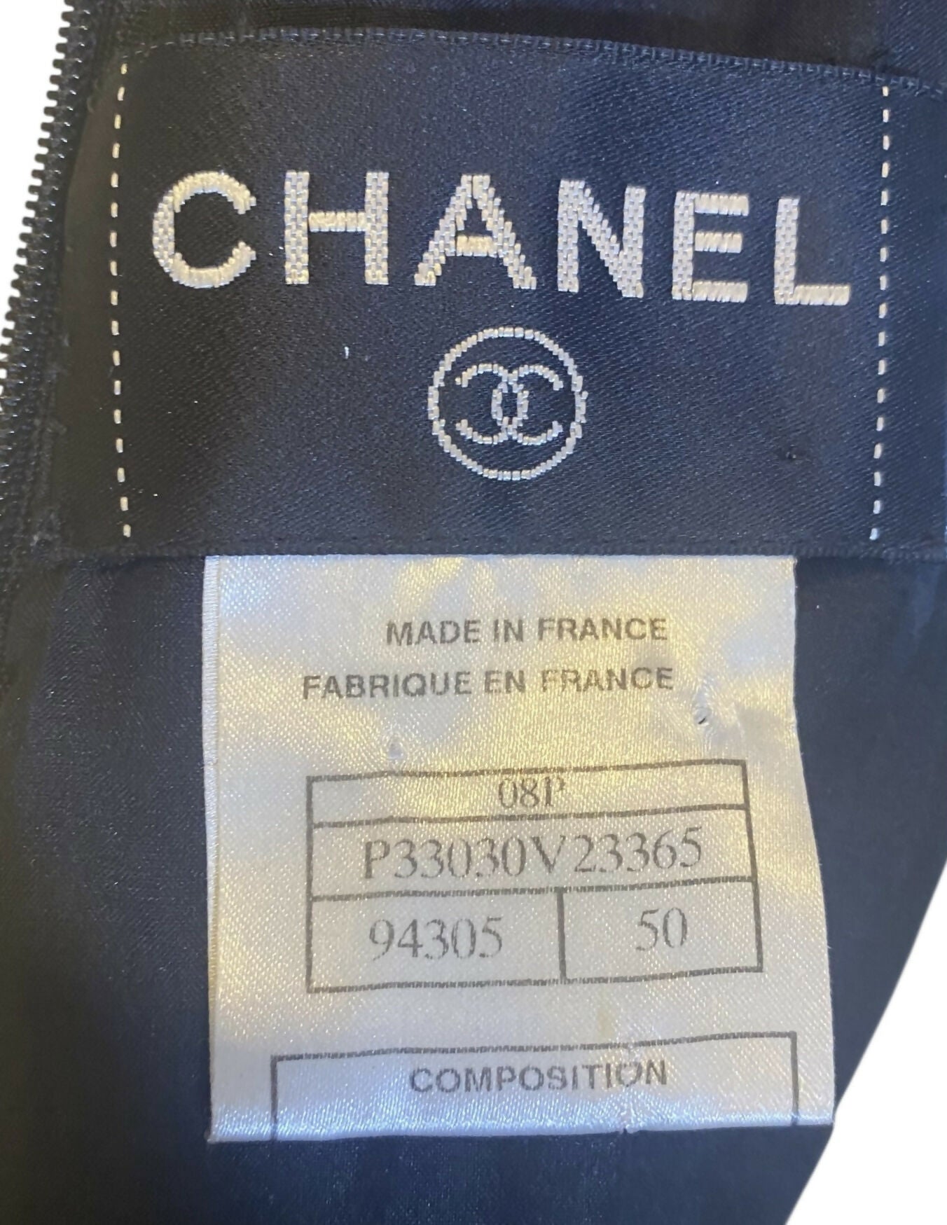 CHANEL 08P RUNWAY BLACK TWEED DRESS GOLD CC LOGO CHAINS FR 50