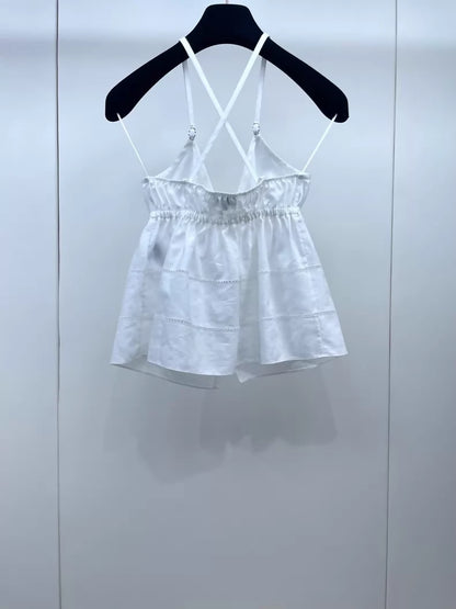 Chanel 25P Double White top with bow detail