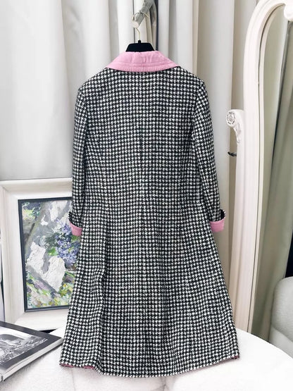 Chanel 24A black and white mixed houndstooth long coat