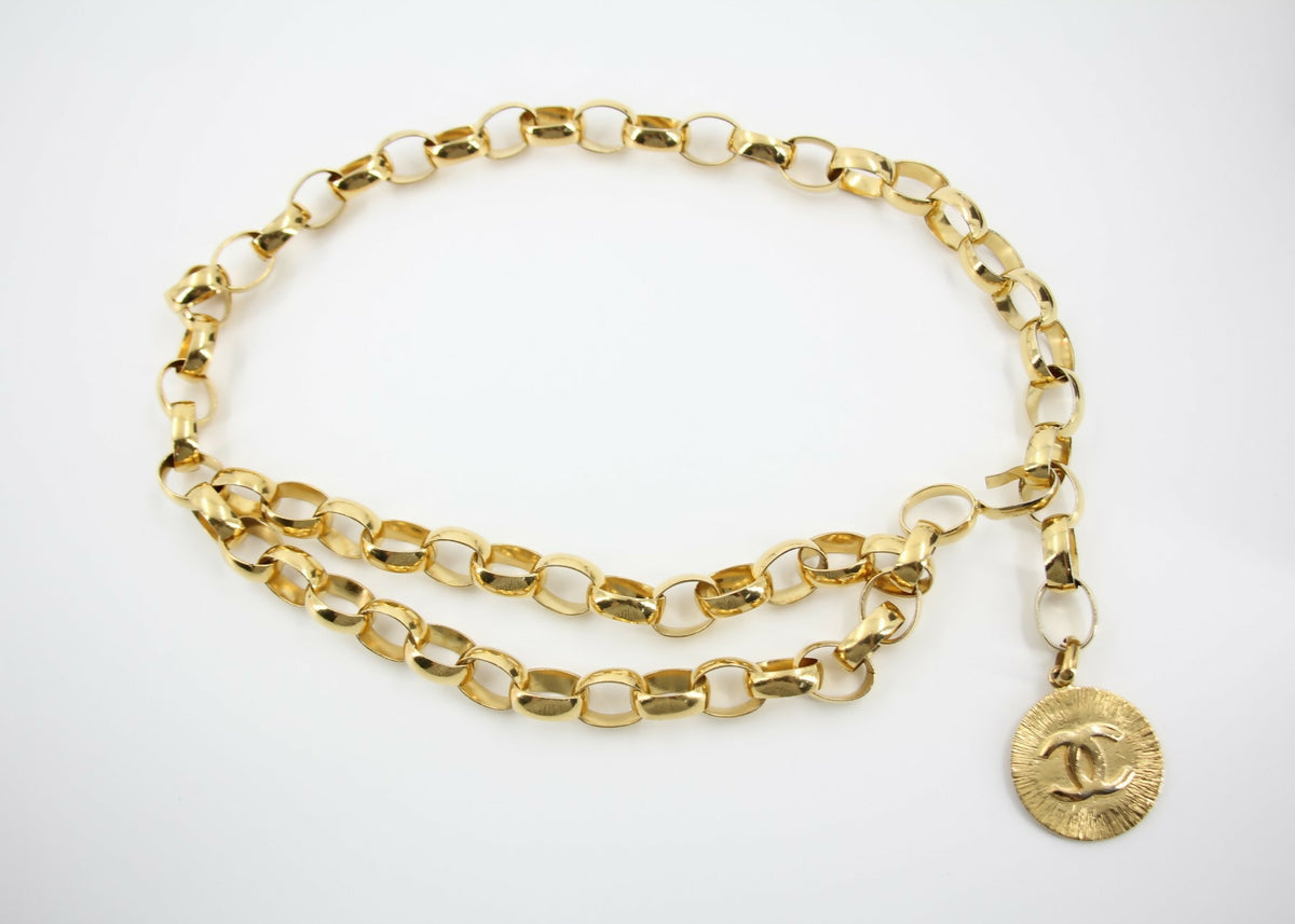 Chanel Vintage 54-71 Gold Plated Chunky Chain Large Coin Belt