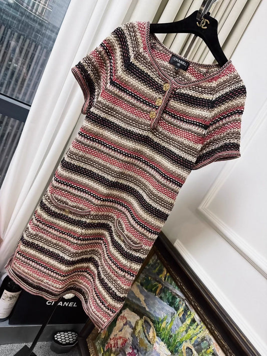Chanel 18C Brown Striped tweed Dress