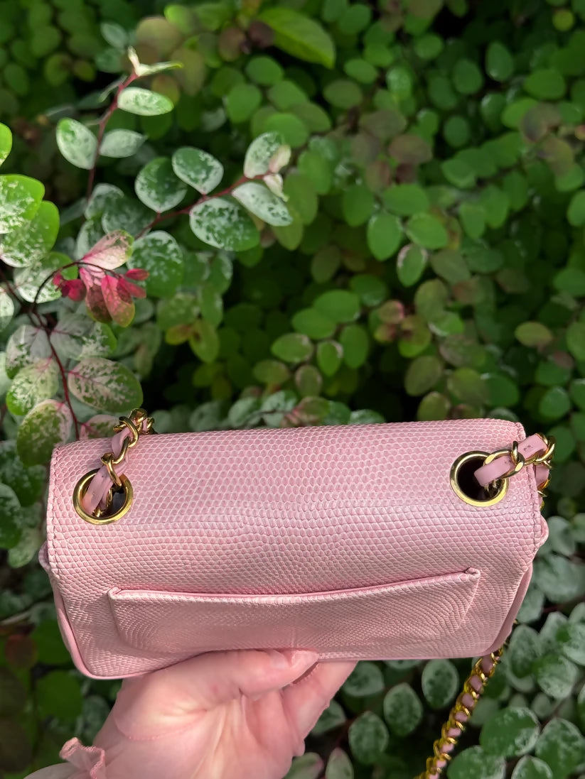 Chanel Vintage 1991 Sakura Pink Lizard Mini Square Flap Bag