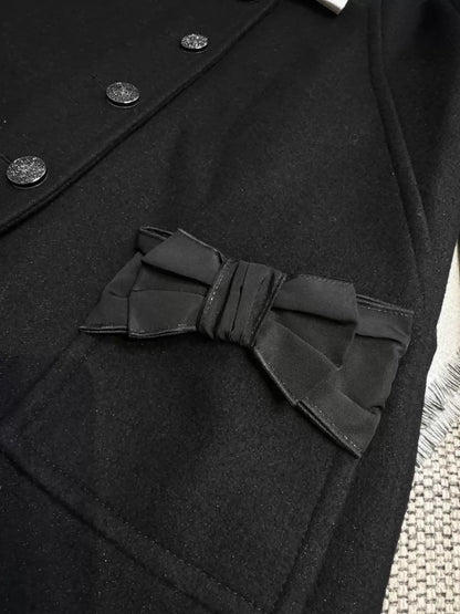 Chanel 24B bow-tie black wool coat