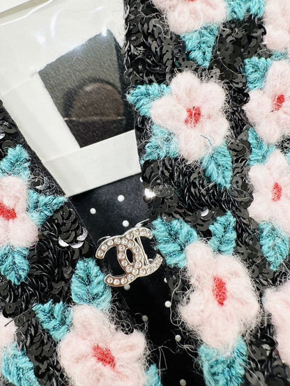 Chanel 24B cashmere cardigan with floral sequins