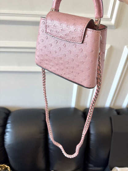 LV Capucines Nano bag in pink ostrich leather