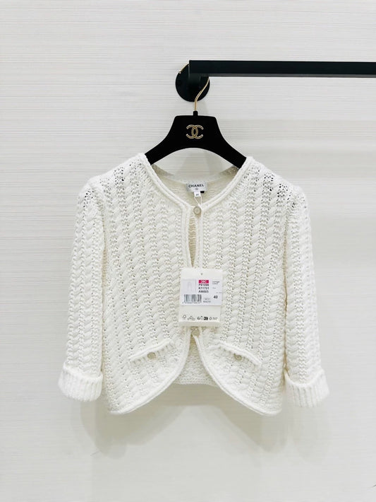 Chanel 26C white knit cardigan