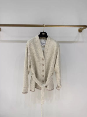 Chanel 24K ecru tweed coat cardigan with belt