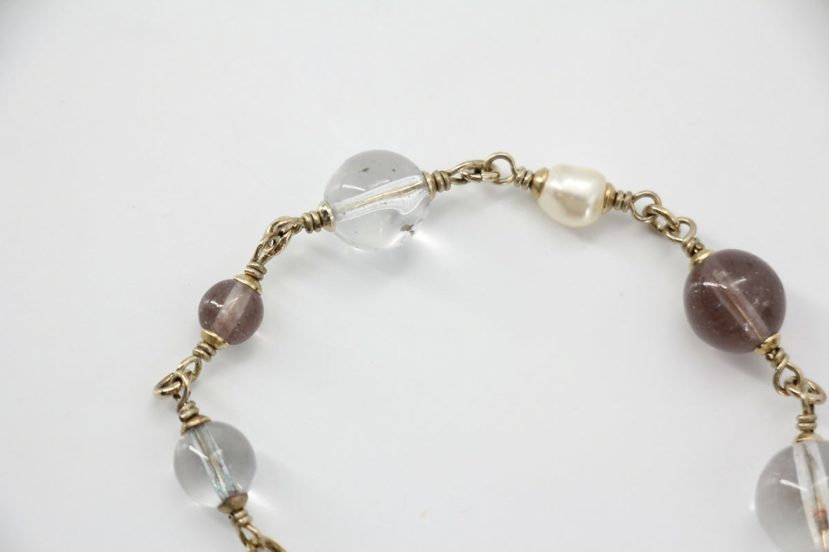 Chanel Vintage 11A Imitation Pearl Gripoix Bead Transparent Purple Bracelet