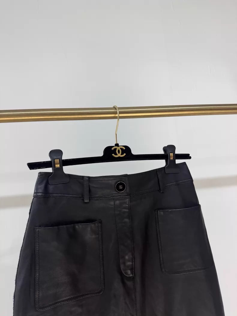 Chanel 24B leather midi skirt
