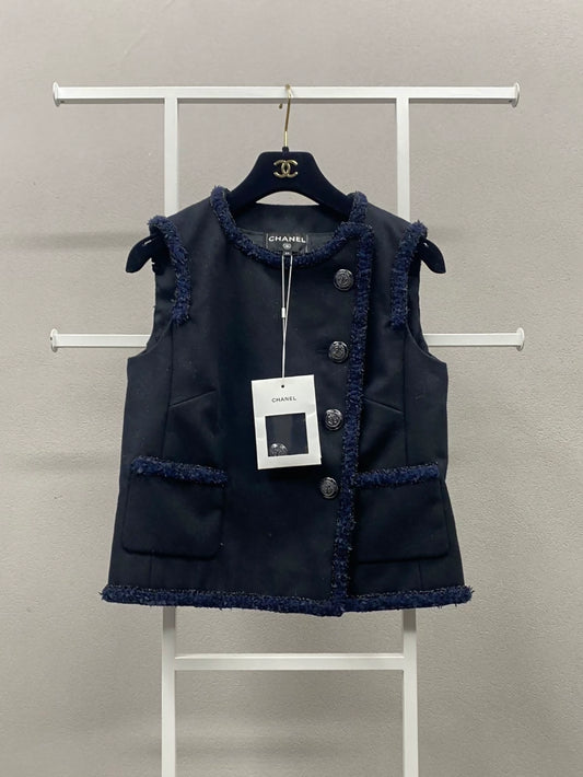 Chanel 18A Dark Blue Tweed Vest