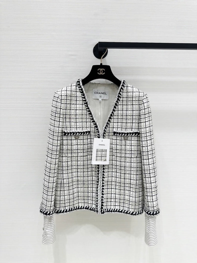Chanel 24C jacket in black and white checkered tweed