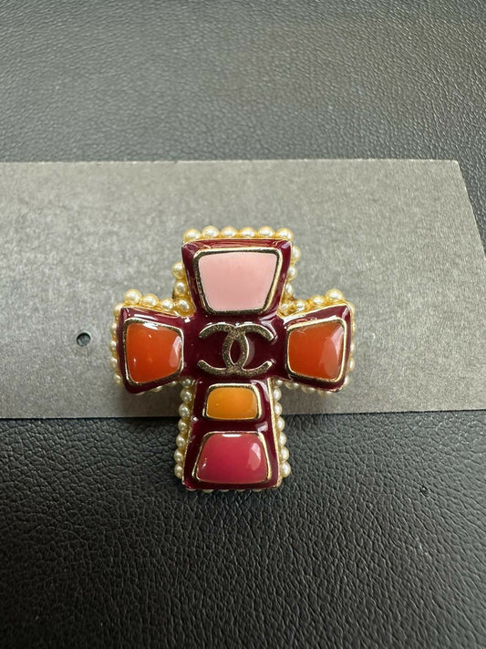 Chanel Vintage 2003 Gripoix Multicoloured Cross Brooch