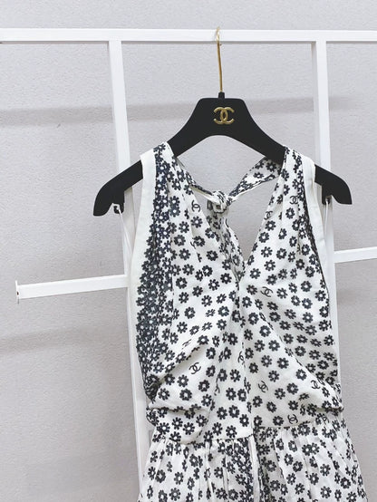 Chanel 22P black and white floral print dress