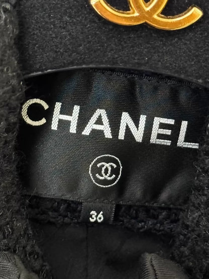 Chanel 2017 black tweed long coat