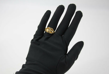 Chanel Vintage Rhinestone Gold-Tone Black CC Logo Ring