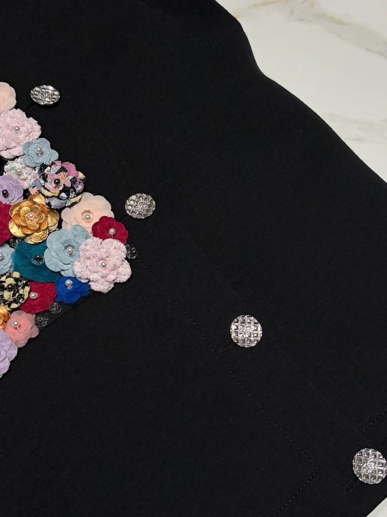 Chanel 22A black multicolour sequin  Floral top