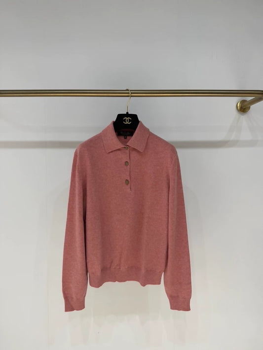 Loro Piana Spring/Summer 2026 Soft Pink Polo Long-Sleeve Knit Top