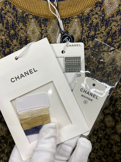 Chanel 19A Egyptian series gold thread knitted dress