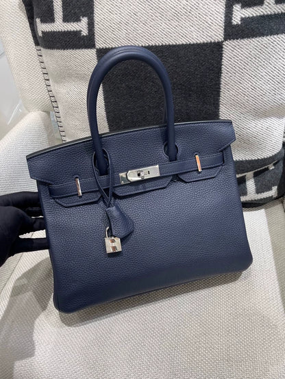 Hermes Birkin 30 Midnight Blue with Magnolia Pink Togo Leather palladium hardware