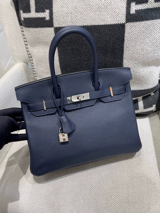 Hermes Birkin 30 Midnight Blue with Magnolia Pink Togo Leather palladium hardware