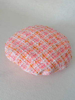 Chanel 19c Orange Pink Tweed Sequined Beret