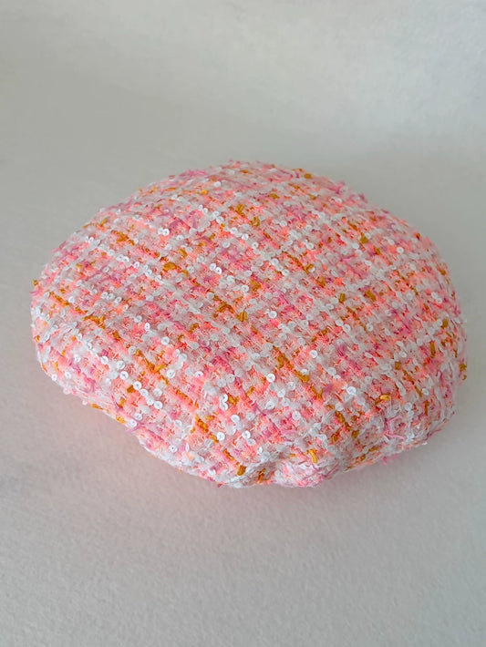 Chanel 19c Orange Pink Tweed Sequined Beret