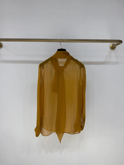 Saint Laurent sheer mustard yellow silk vest shirt