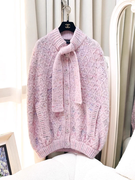 Chanel 17A colourful sequined quilted pink mixed-color cashmere knit cape coat