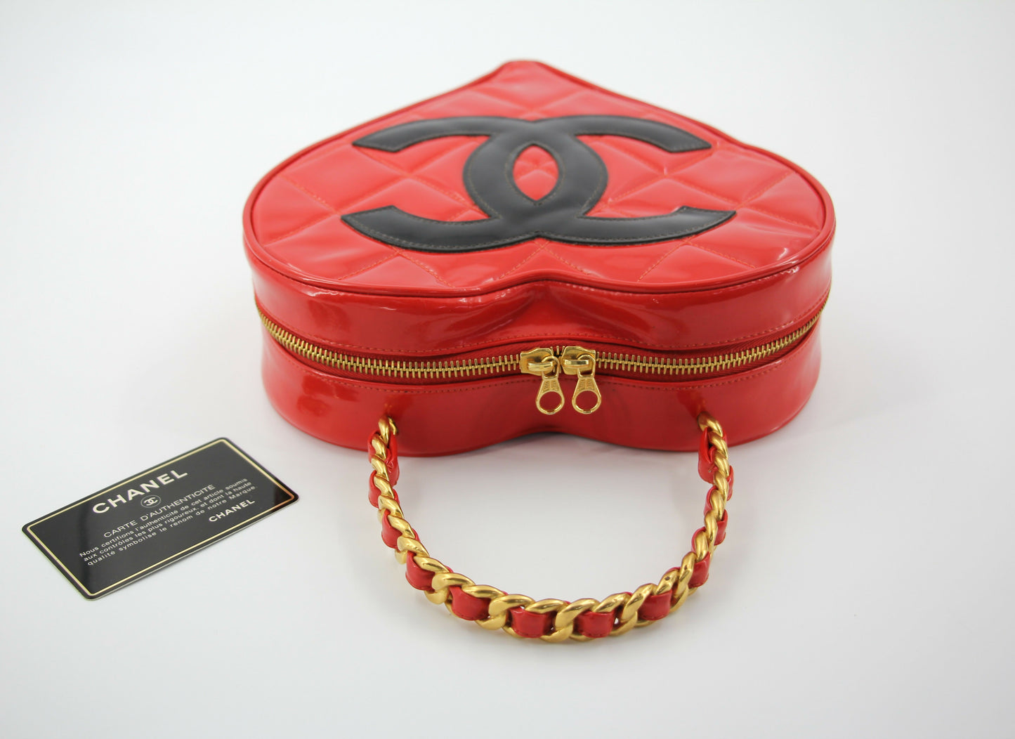 Chanel Vintage 1995 Leather Red Barbie Heart Vanity Handbag