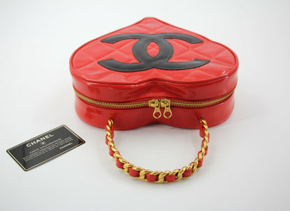 Chanel Vintage 1995 Leather Red Barbie Heart Vanity Handbag