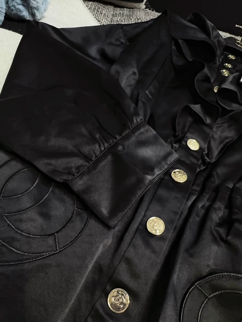 Chanel 25b black ruffled hooded jacket