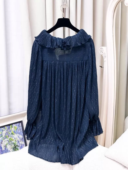 Chanel 20S navy blue pleated dress