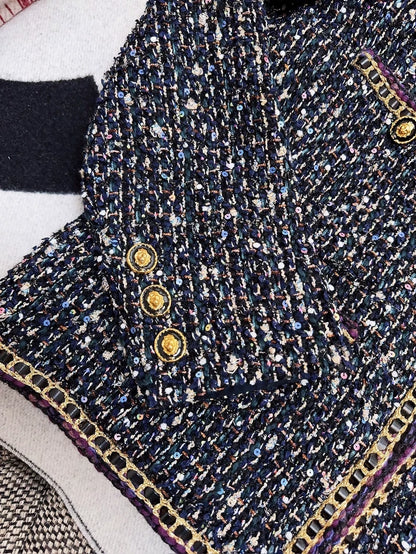 Chanel 21A grey gold tweed jacket