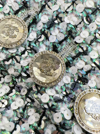 Chanel 23p green and white sequin embroidered jacket