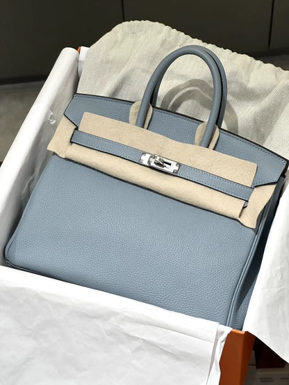 Hermes Birkin 25 blue linen Togo leather palladium hardware