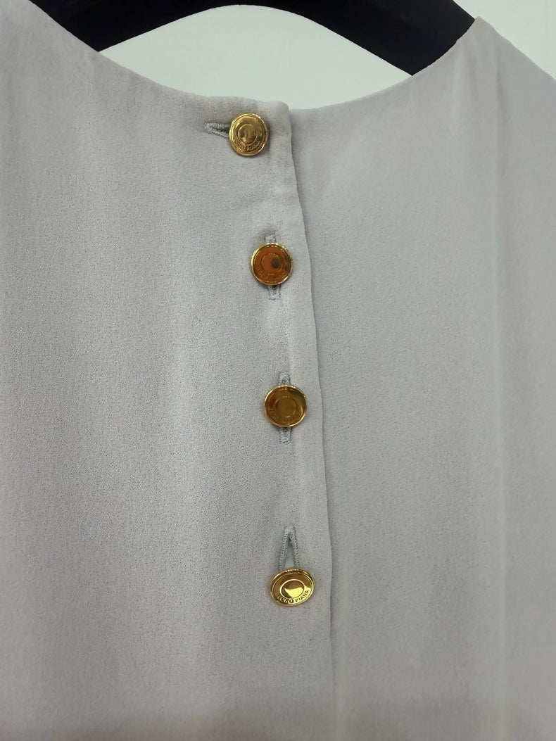 Loro Piana light purple silk dress with gold buttons