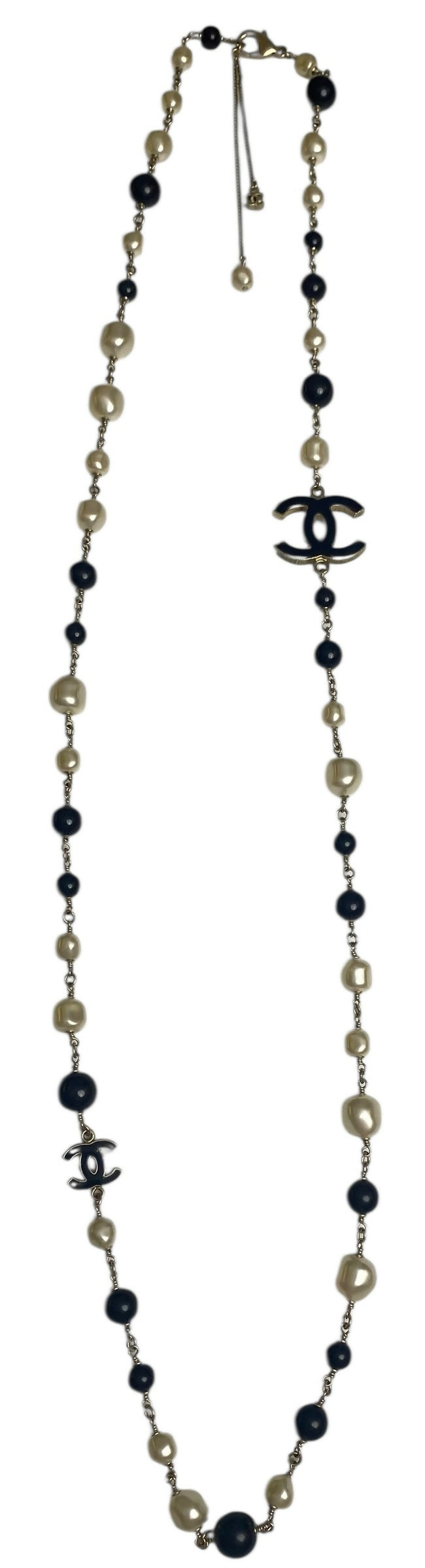 Chanel 12P Classic Long Strand Black White Freshwater Pearl and Bead Necklace GHW