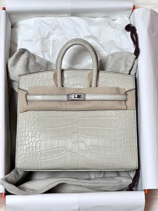 Hermes Birkin 20 8L Betton White Matte Alligator leather with palladium hardware