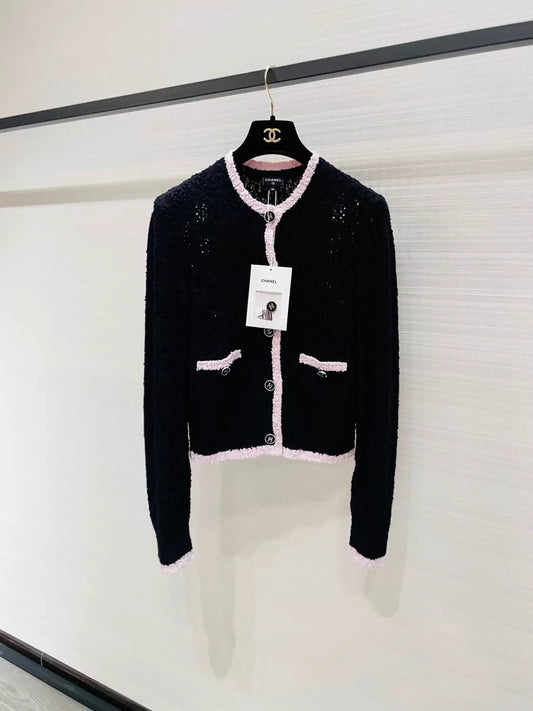 Chanel 24P black and pink knit cardigan