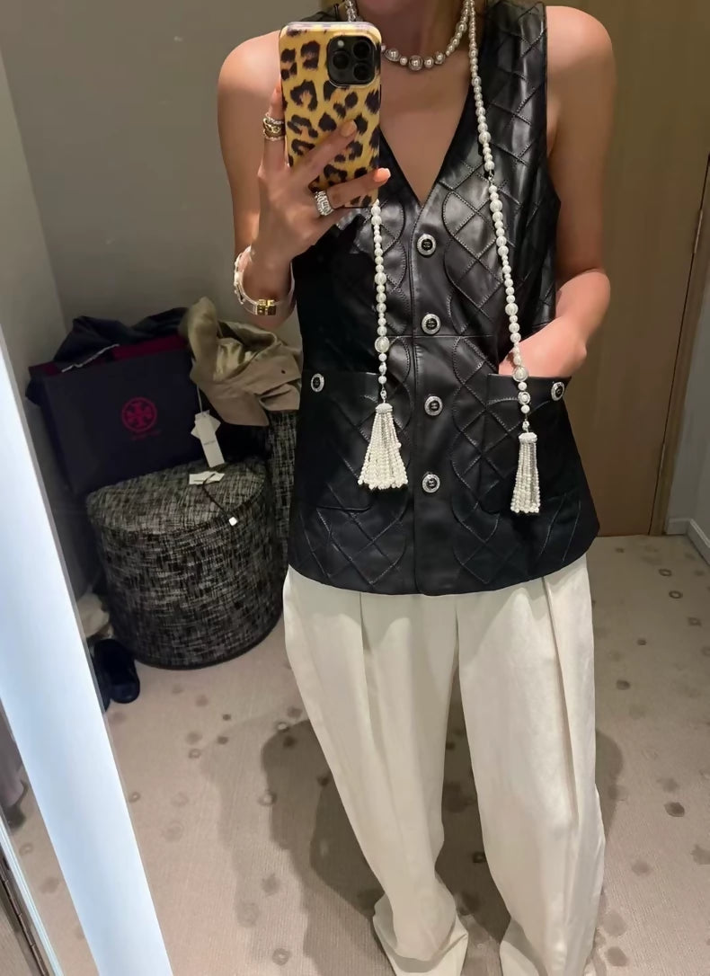 Chanel 22S Black Leather Vest